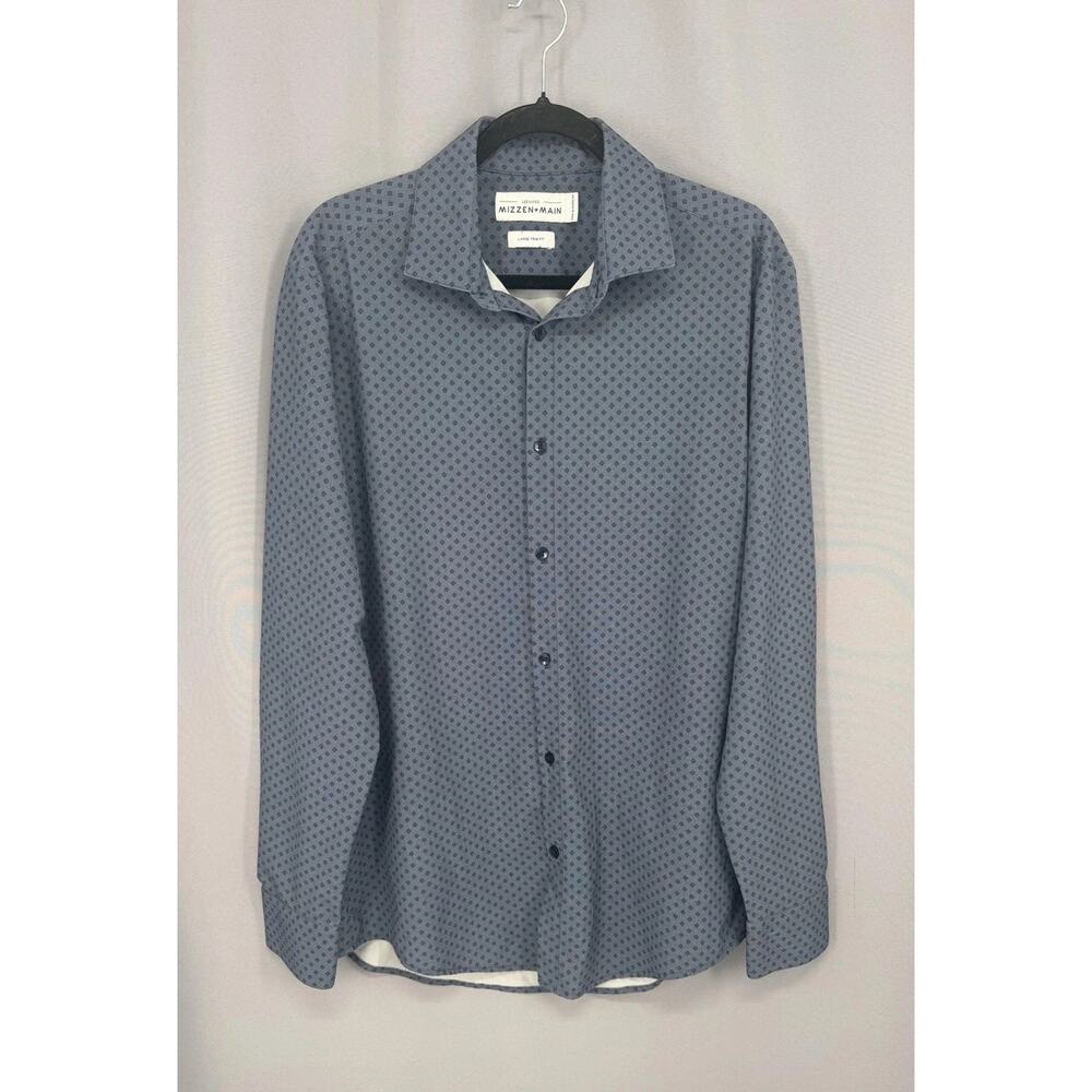 Mizzen+Main Dress Shirt Mens Large Blue Leeward Trim Fit Long Sleeve Button Up